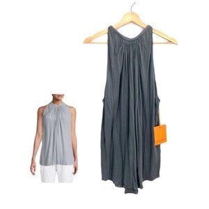 Ramy Brook Gray Paris Shirred Neckline Sleeveless Linen Blend Top Size Small NWT